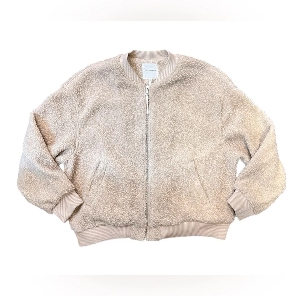 AVEC LES FILLES Cream Faux Fur Teddy Bomber Jacket